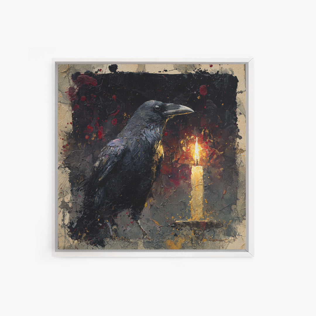 Ink Splatter Raven Composition Framed Canvas Print, Black and White Art, Canvas Print, Living Room Decor, Fine Art, Monochrome, BAW-1x1-68