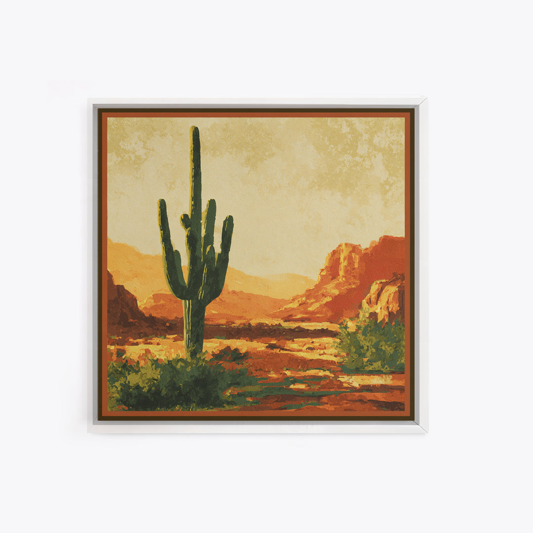Monochrome Desert Cactus Silhouette Canvas Print, Black and White Art, Luxury Decor, Living Room Decor, Fine Art, Monochrome, BAW-1x1-69