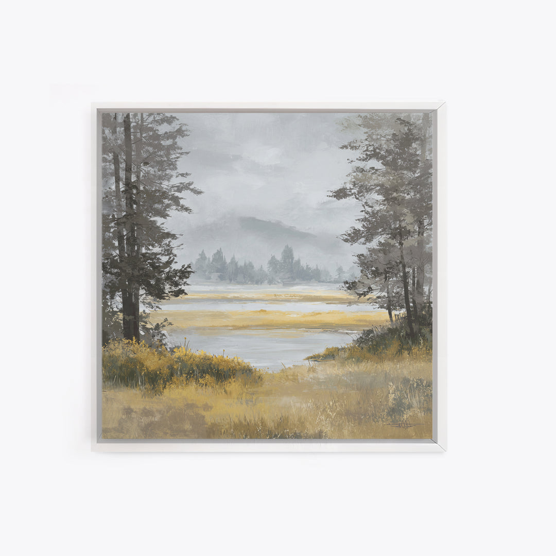 Moody Foggy Forest Framed Canvas Print, Black and White Art, Gothic Decor, Living Room Decor, Oil Painting, Monochrome, BAW-1x1-7