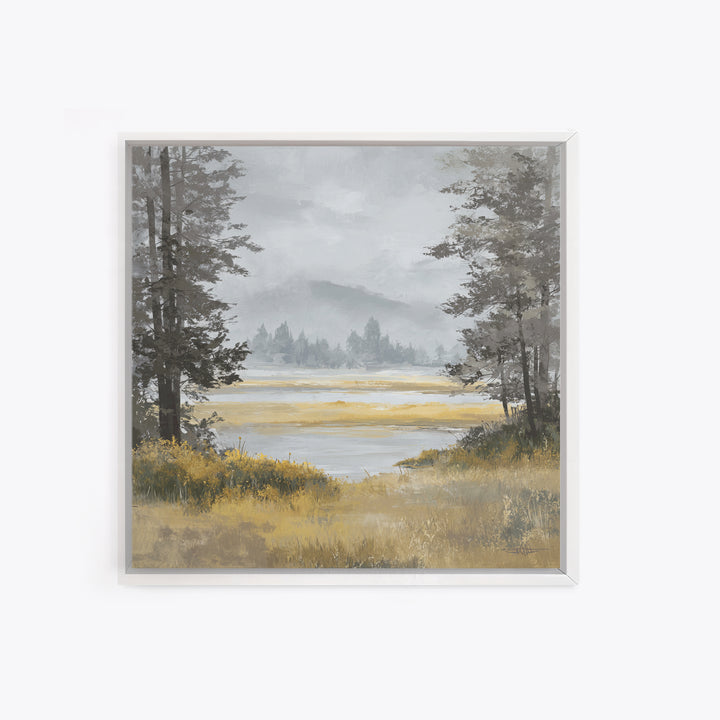 Moody Foggy Forest Framed Canvas Print, Black and White Art, Gothic Decor, Living Room Decor, Oil Painting, Monochrome, BAW-1x1-7
