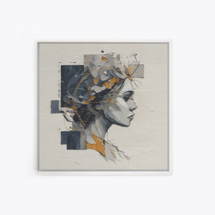 Monochrome Female Profile Framed Canvas Print, Black and White Art, Home Decor, Living Room Decor, Abstract Art, Monochrome, BAW-1x1-73