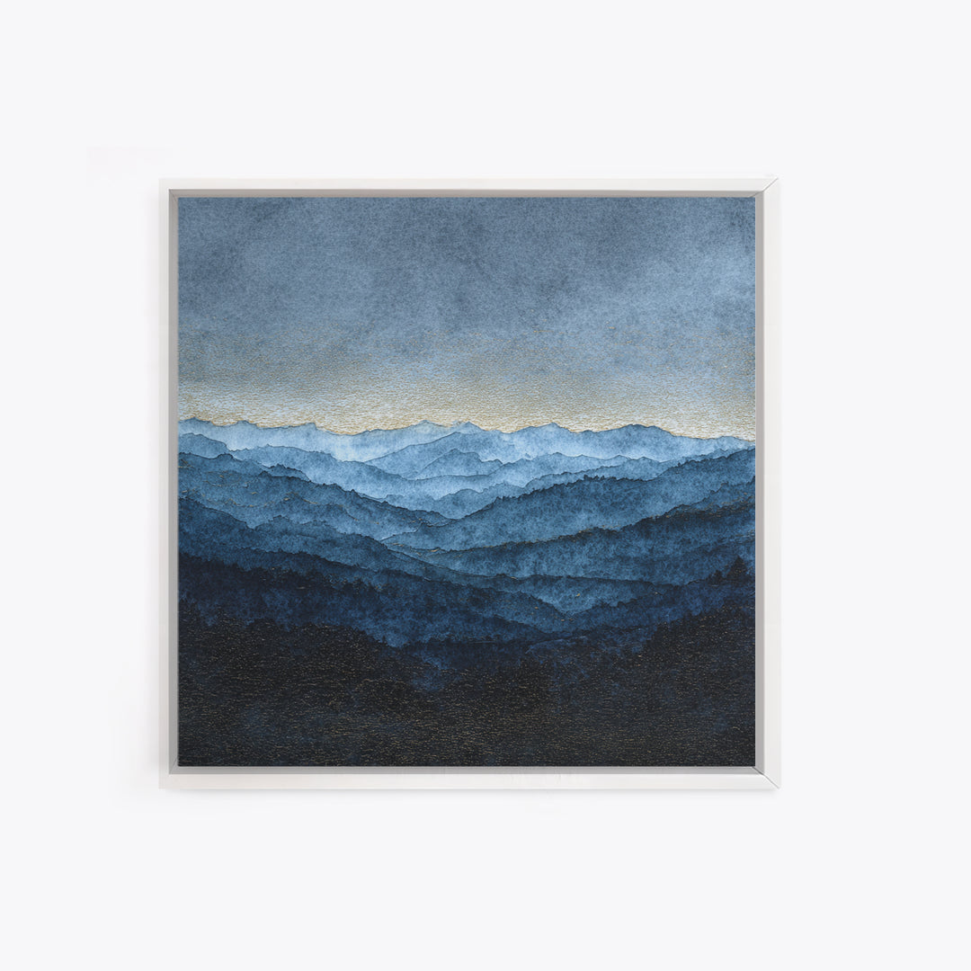 Black Ink Mountain Range Framed Canvas Print, Black and White Art, Fine Art Print, Living Room Decor, Fine Art, Monochrome, BAW-1x1-74