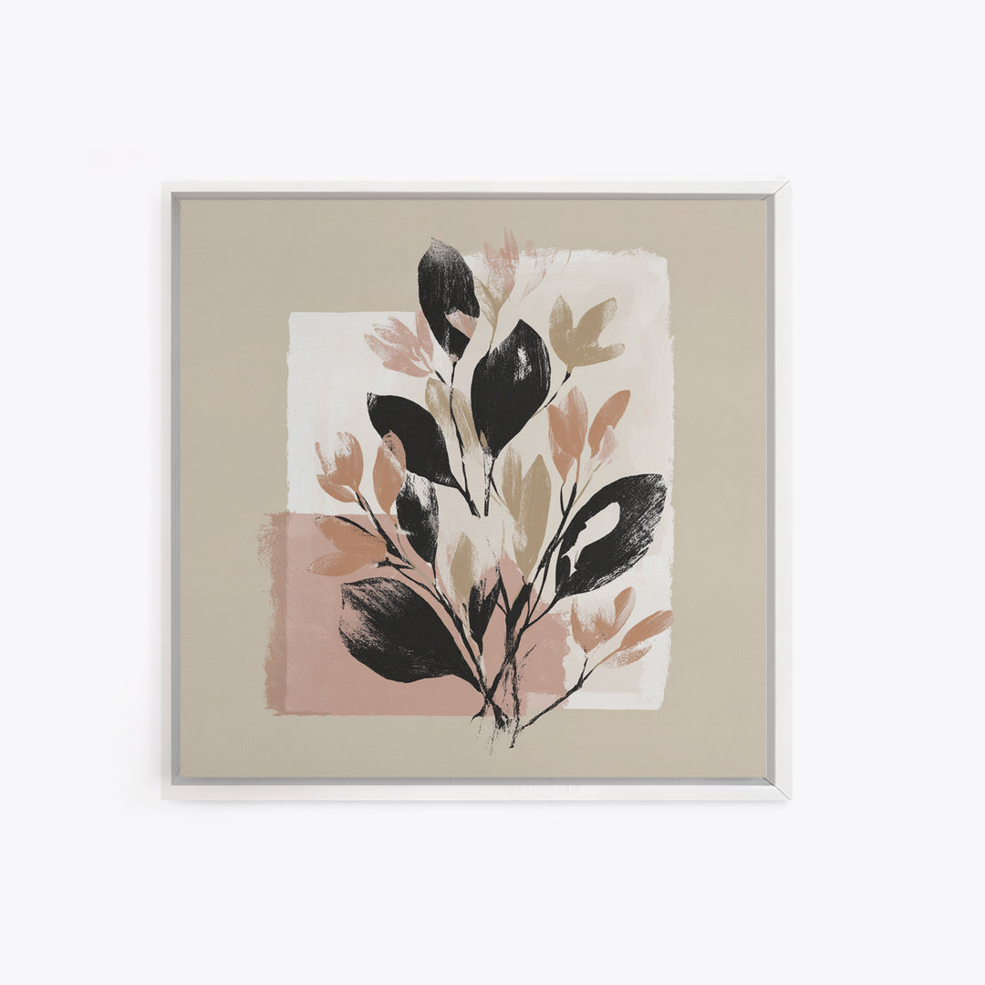 Minimal Botanical Branch Framed Canvas Print, Black and White Art, Statement Artwork, Living Room Decor, Fine Art, Monochrome, BAW-1x1-78