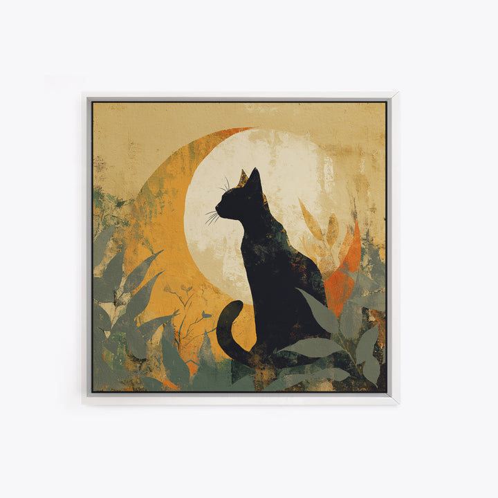 Black Cat Silhouette Framed Canvas Print, Black and White Art, Minimalist Decor, Living Room Decor, Fine Art, Monochrome, BAW-1x1-88