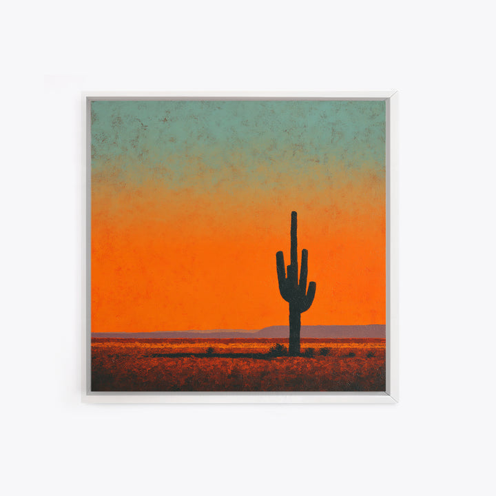 Monochrome Desert Cactus Silhouette Framed Canvas Print, Black and White Art, Wall Art, Living Room Decor, Fine Art, Monochrome, BAW-1x1-93