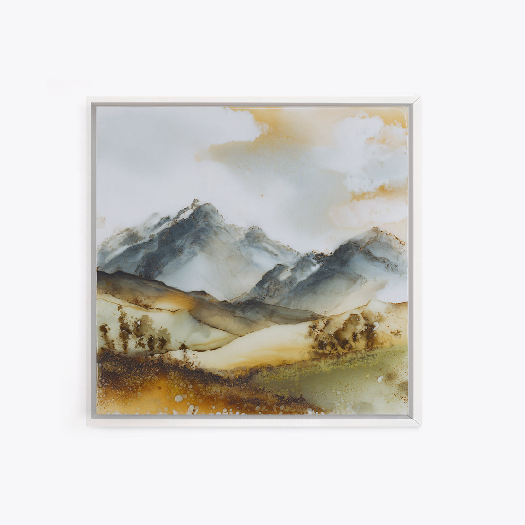 Black Ink Mountain Range Canvas Print, Black and White Art, Textured Painting, Living Room Decor, Watercolor Art, Monochrome, BAW-1x1-98