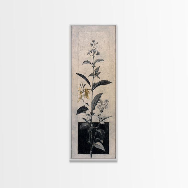 Black and White Botanical Specimen Plate Canvas Print, Black and White Art, Wood Wall Art, Living Room Decor, Monochrome, BAW-1x3-11