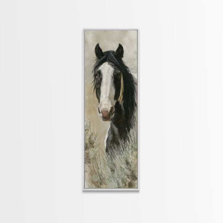 Black and White Wild Horse Portrait Canvas Print, Black and White Art, Art, Living Room Decor, Monochrome, Original Art, BAW-1x3-17
