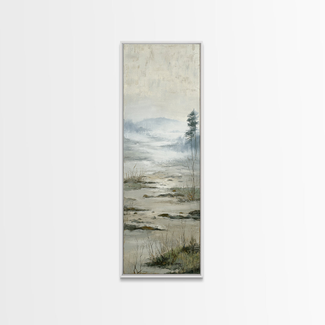 Misty Bridge Landscape Framed Canvas Print, Black and White Art, Abstract Art, Living Room Decor, Watercolor Art, Monochrome, BAW-1x3-31