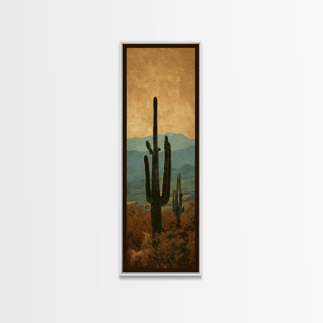 Monochrome Desert Cactus Silhouette Canvas Print, Black and White Art, Apartment Decor, Living Room Decor, Oil Painting, BAW-1x3-33
