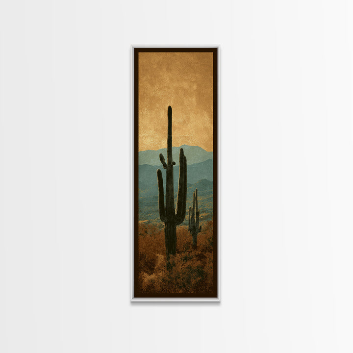 Monochrome Desert Cactus Silhouette Canvas Print, Black and White Art, Apartment Decor, Living Room Decor, Oil Painting, BAW-1x3-33