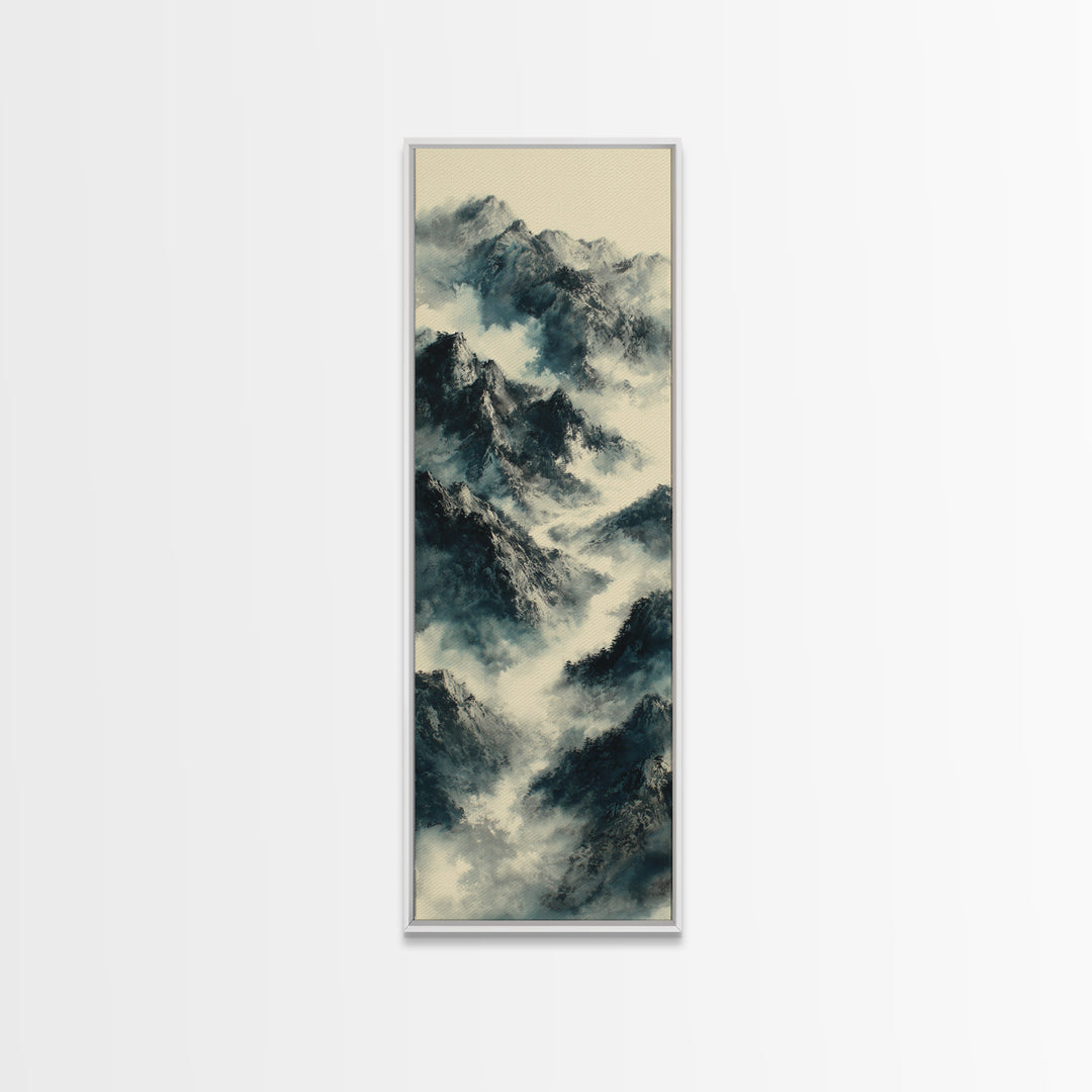 Black Ink Mountain Range Canvas Print, Black and White Art, Gallery Decor, Living Room Decor, Fine Art, Monochrome, Wall Art, BAW-1x3-38