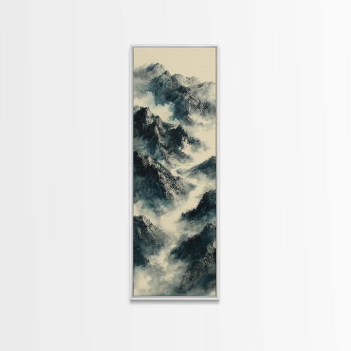 Black Ink Mountain Range Canvas Print, Black and White Art, Gallery Decor, Living Room Decor, Fine Art, Monochrome, Wall Art, BAW-1x3-38