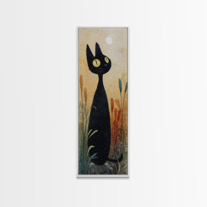 Black Cat Silhouette Framed Canvas Print, Black and White Art, Minimalist Decor, Living Room Decor, Fine Art, Monochrome, BAW-1x3-4