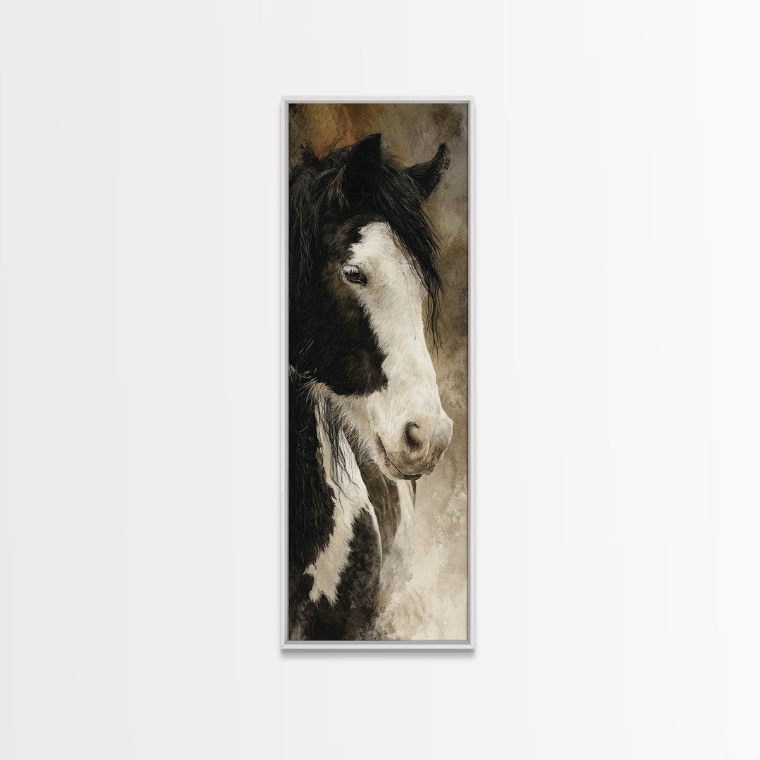 Black and White Wild Horse Portrait Canvas Print, Black and White Art, Photography Prints, Living Room Decor, Monochrome, BAW-1x3-41