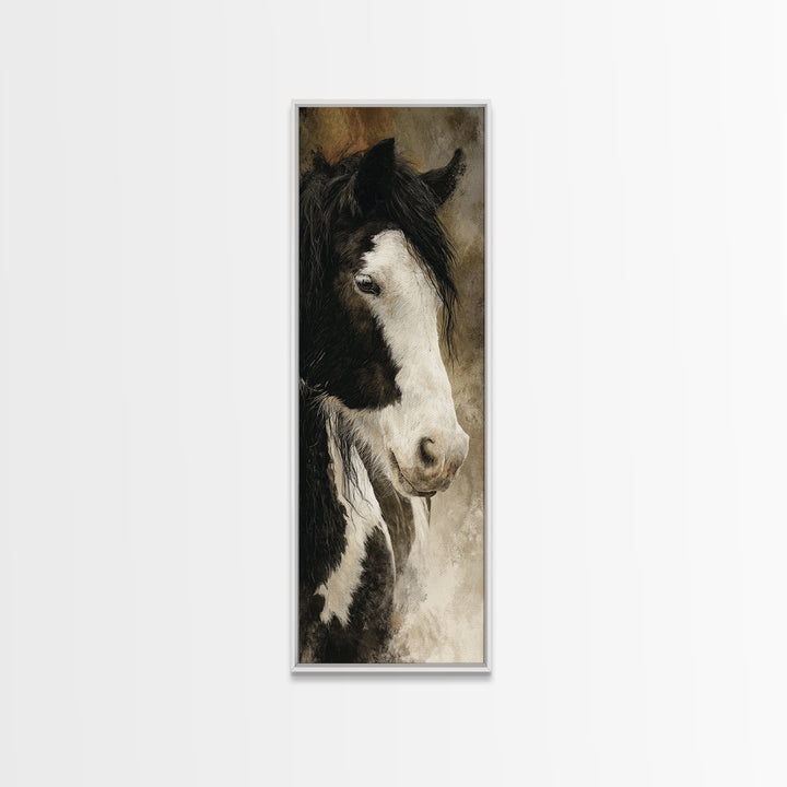 Black and White Wild Horse Portrait Canvas Print, Black and White Art, Photography Prints, Living Room Decor, Monochrome, BAW-1x3-41