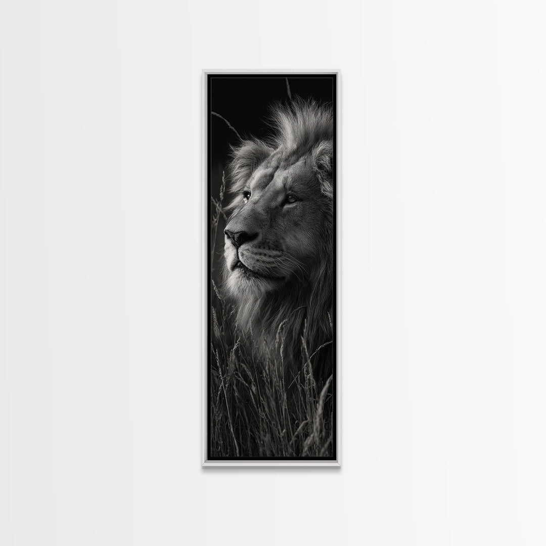 Dramatic Black and White Lion Portrait Canvas Print, Black and White Art, Fine Art Print, Living Room Decor, Oil Painting, BAW-1x3-5
