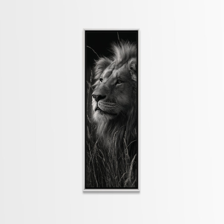 Dramatic Black and White Lion Portrait Canvas Print, Black and White Art, Fine Art Print, Living Room Decor, Oil Painting, BAW-1x3-5