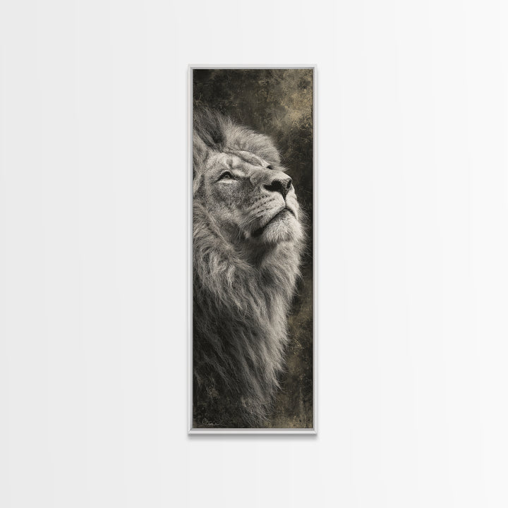 Dramatic Black and White Lion Portrait Canvas Print, Black and White Art, Textured Painting, Living Room Decor, Monochrome, BAW-1x3-53