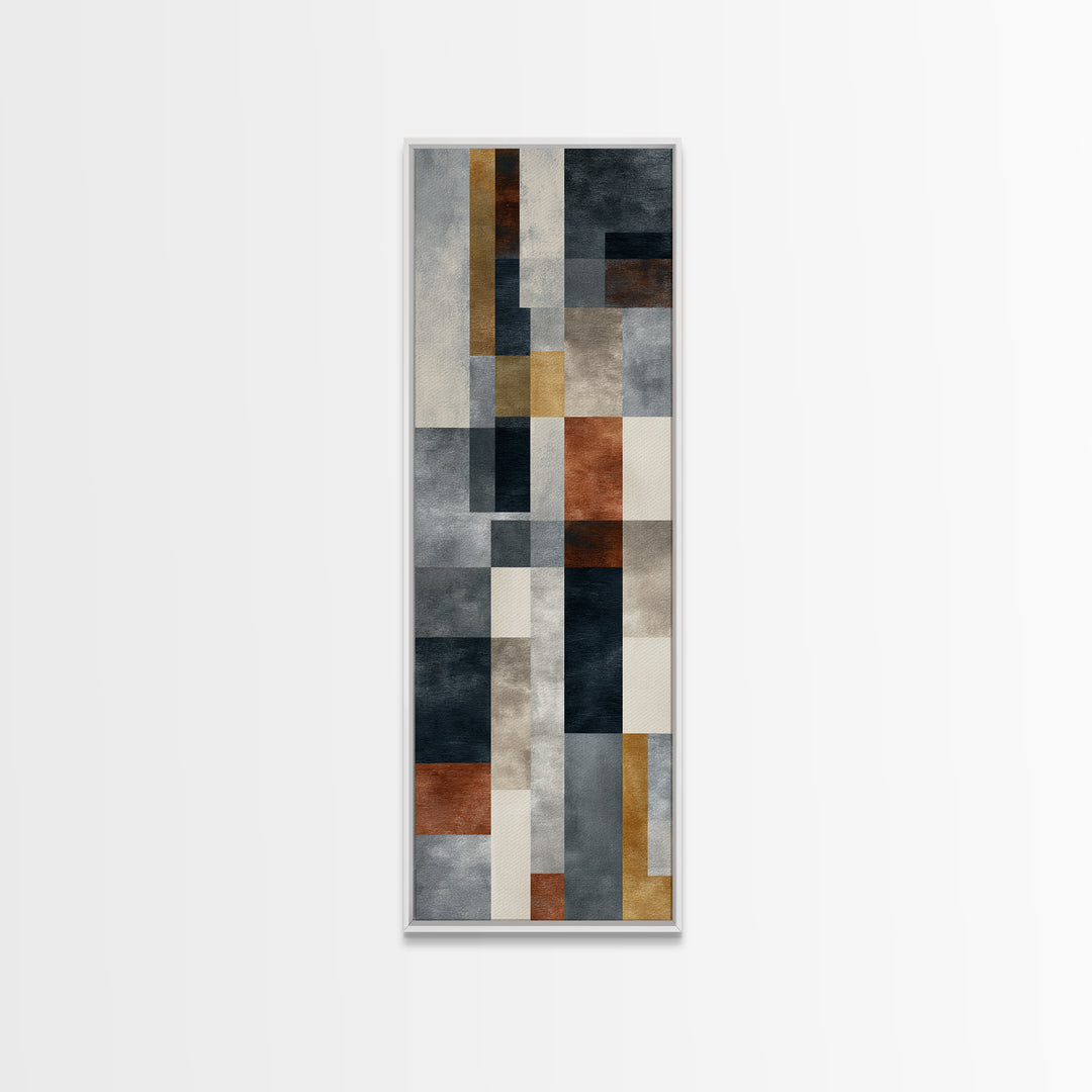 Geometric Bauhaus Grayscale Shapes Framed Canvas Print, Black and White Art, Modern Art, Living Room Decor, Abstract Art, BAW-1x3-54