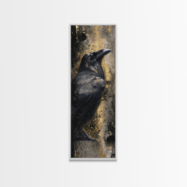 Ink Splatter Raven Composition Canvas Print, Black and White Art, Wood Wall Art, Living Room Decor, Fine Art, Monochrome, BAW-1x3-56