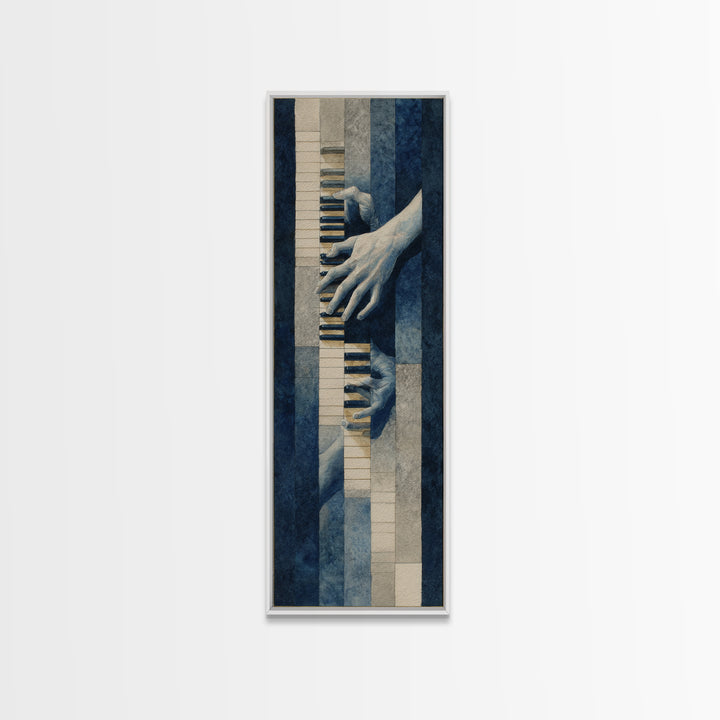 Piano Keys and Hands Framed Canvas Print, Black and White Art, Photo Prints, Living Room Decor, Watercolor Art, Monochrome, BAW-1x3-58