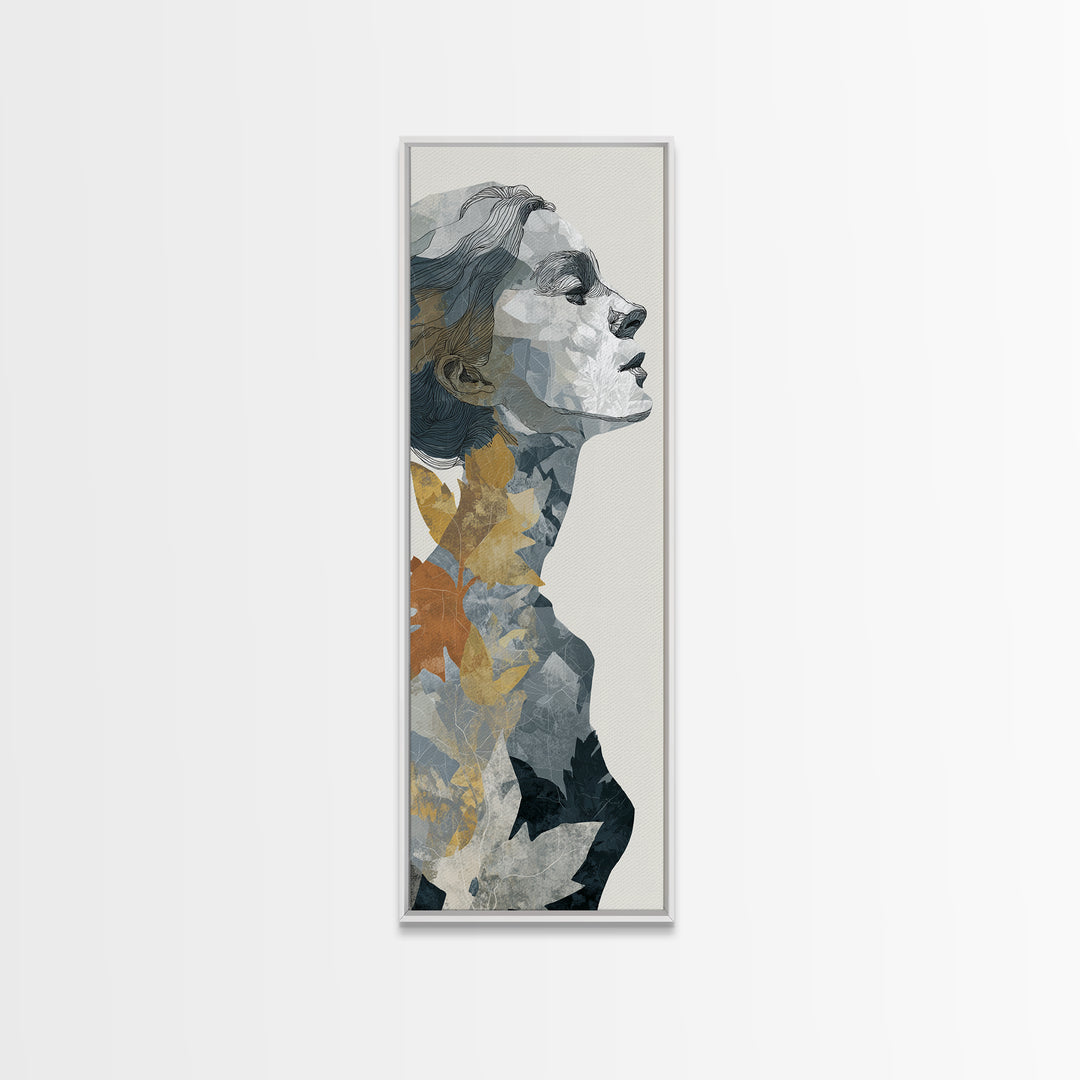 Monochrome Female Profile Framed Canvas Print, Black and White Art, Digital Prints, Living Room Decor, Abstract Art, Monochrome, BAW-1x3-61