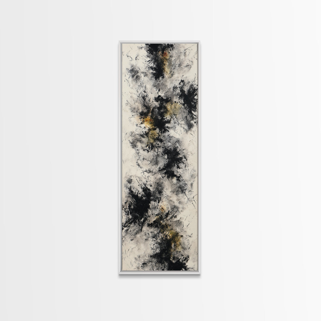 Abstract Charcoal Gestures on White Paper Canvas Print, Black and White Art, Printable Art, Living Room Decor, Monochrome, BAW-1x3-64