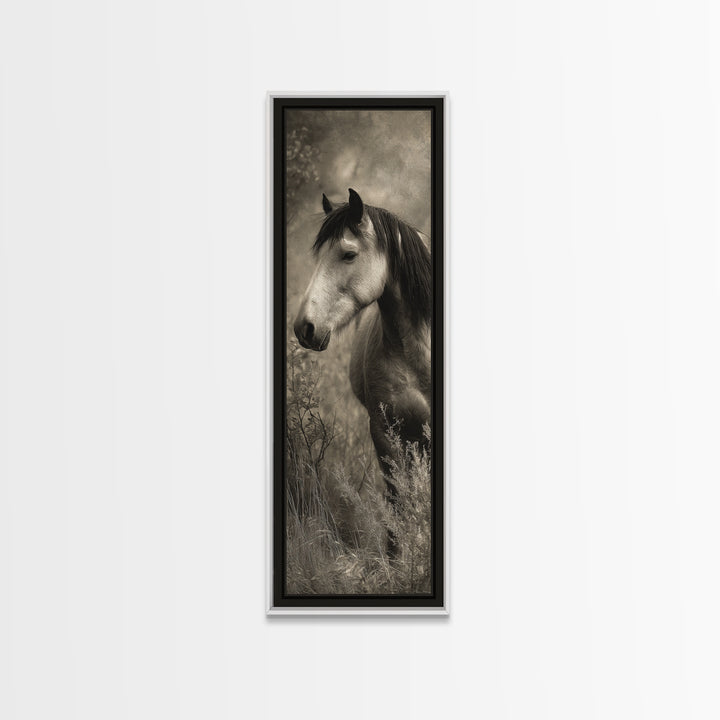 Black and White Wild Horse Portrait Canvas Print, Black and White Art, Halloween Decor, Living Room Decor, Oil Painting, BAW-1x3-65