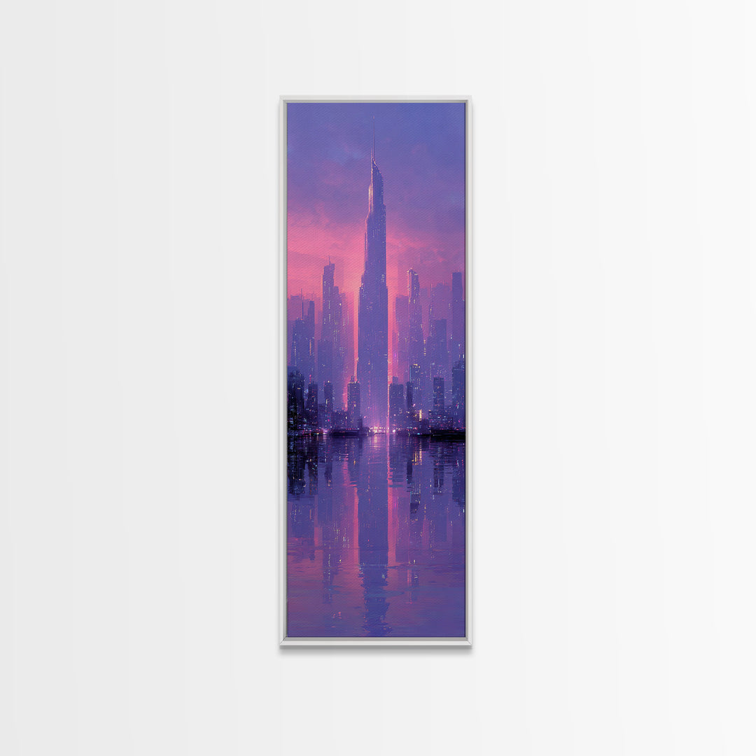 Monochrome City Skyline Reflected Framed Canvas Print, Black and White Art, Gallery Decor, Living Room Decor, Monochrome, BAW-1x3-71