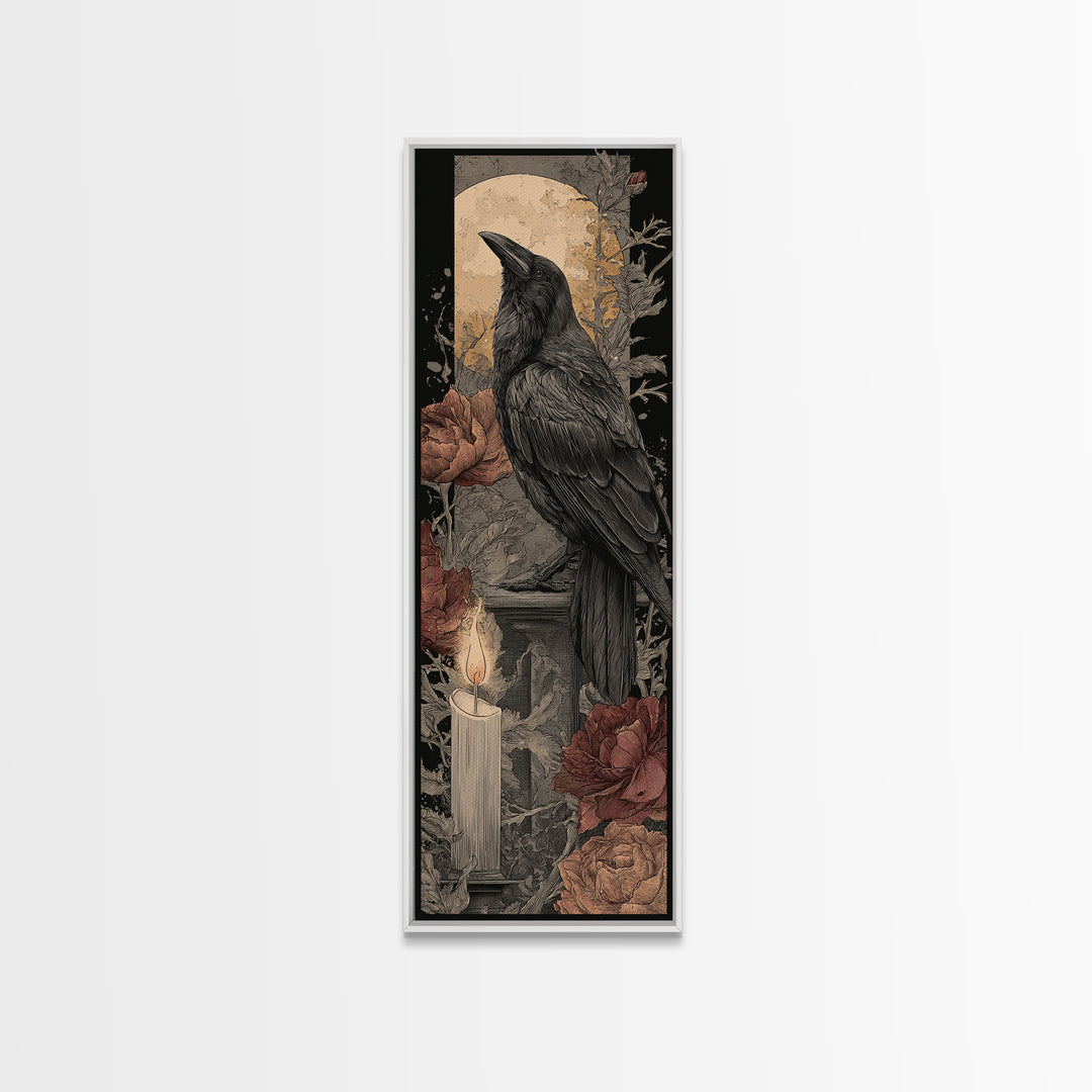 Ink Splatter Raven Composition Framed Canvas Print, Black and White Art, Contemporary Art, Living Room Decor, Monochrome, BAW-1x3-8