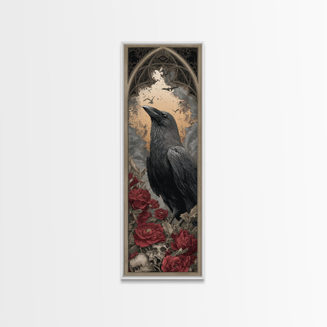 Ink Splatter Raven Composition Framed Canvas Print, Black and White Art, Canvas Print, Living Room Decor, Fine Art, Monochrome, BAW-1x3-80