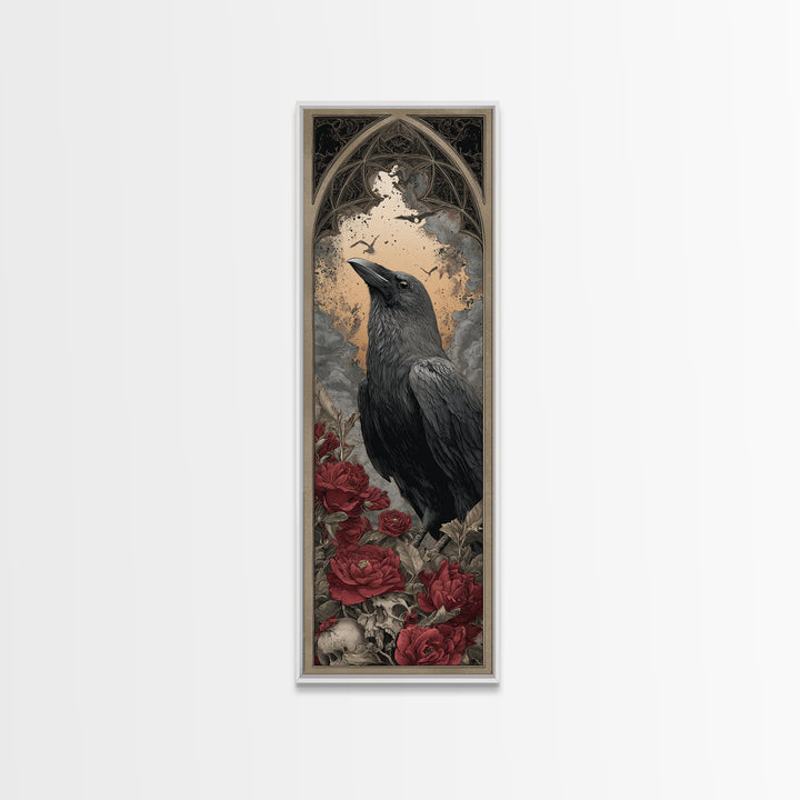 Ink Splatter Raven Composition Framed Canvas Print, Black and White Art, Canvas Print, Living Room Decor, Fine Art, Monochrome, BAW-1x3-80