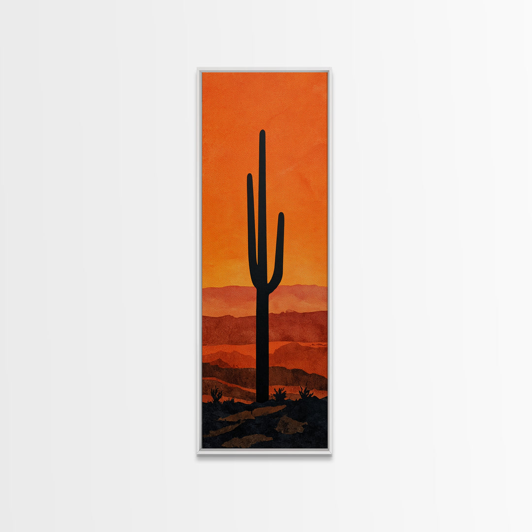 Monochrome Desert Cactus Silhouette Canvas Print, Black and White Art, Abstract Wall Art, Living Room Decor, Watercolor Art, BAW-1x3-81