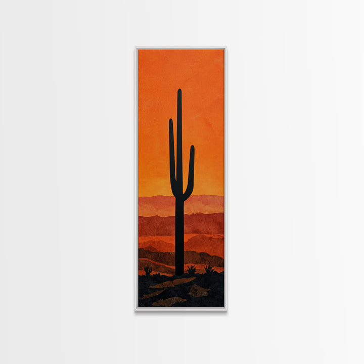 Monochrome Desert Cactus Silhouette Canvas Print, Black and White Art, Abstract Wall Art, Living Room Decor, Watercolor Art, BAW-1x3-81