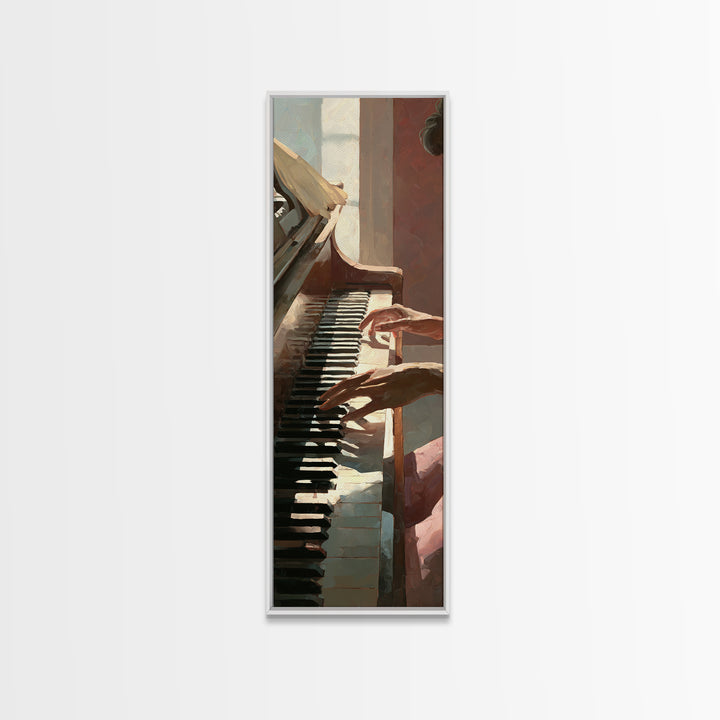 Piano Keys and Hands Canvas Print, Black and White Art, Boho Decor, Living Room Decor, Oil Painting, Monochrome, BAW-1x3-82