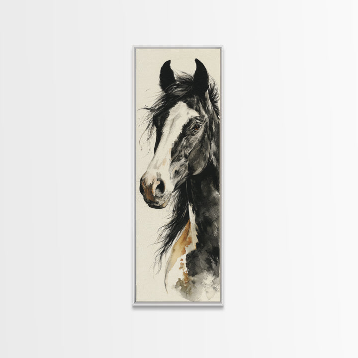 Black and White Wild Horse Portrait Canvas Print, Black and White Art, Cabin Decor, Living Room Decor, Fine Art, Monochrome, BAW-1x3-89