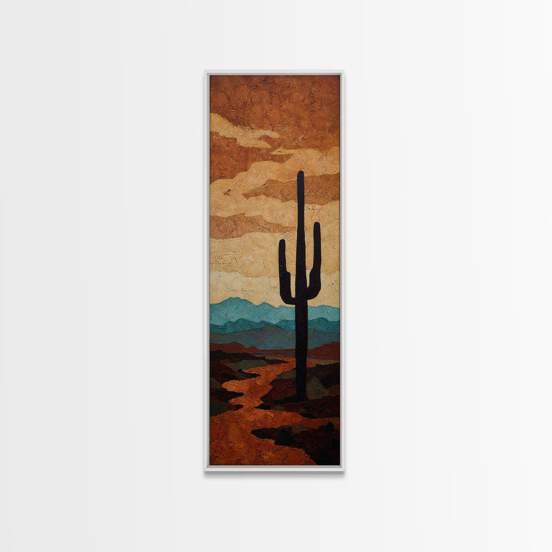 Monochrome Desert Cactus Silhouette Canvas Print, Black and White Art, Luxury Decor, Living Room Decor, Fine Art, Monochrome, BAW-1x3-9