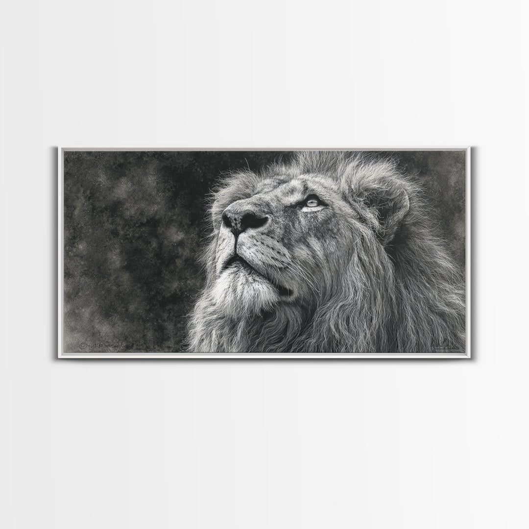 Dramatic Black and White Lion Portrait Canvas Print, Black and White Art, Halloween Decor, Living Room Decor, Monochrome, BAW-2x1-13