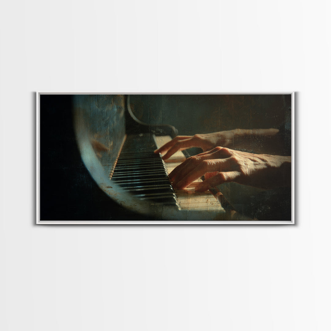 Piano Keys and Hands Framed Canvas Print, Black and White Art, Room Decor, Living Room Decor, Fine Art, Monochrome, Art Print, BAW-2x1-18