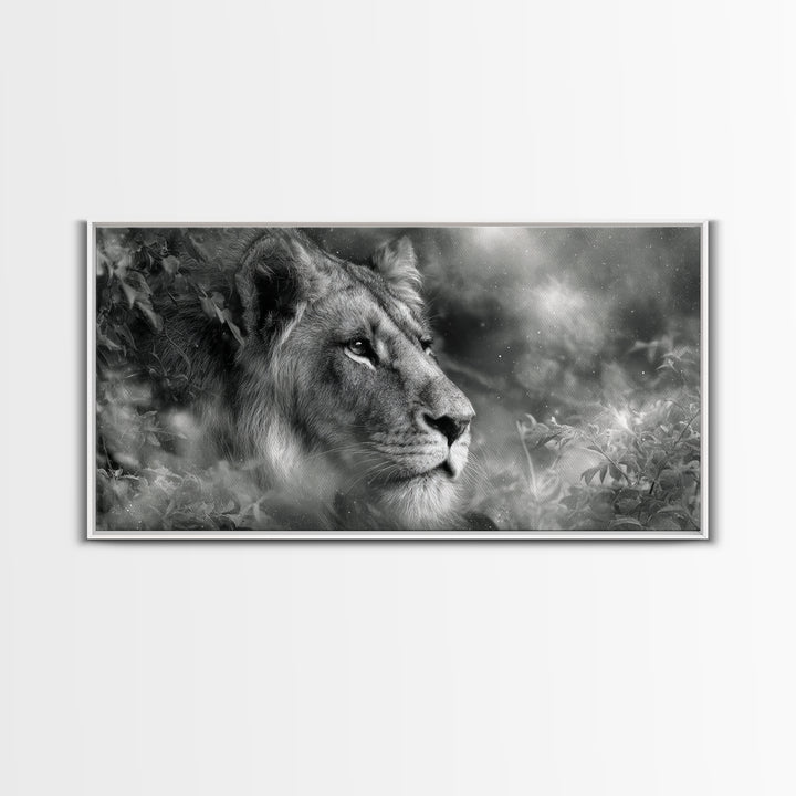 Dramatic Black and White Lion Portrait Canvas Print, Black and White Art, Halloween Decor, Living Room Decor, Monochrome, BAW-2x1-37