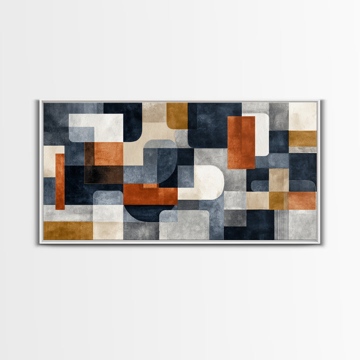 Geometric Bauhaus Grayscale Shapes Framed Canvas Print, Black and White Art, Luxury Decor, Living Room Decor, Abstract Art, BAW-2x1-38