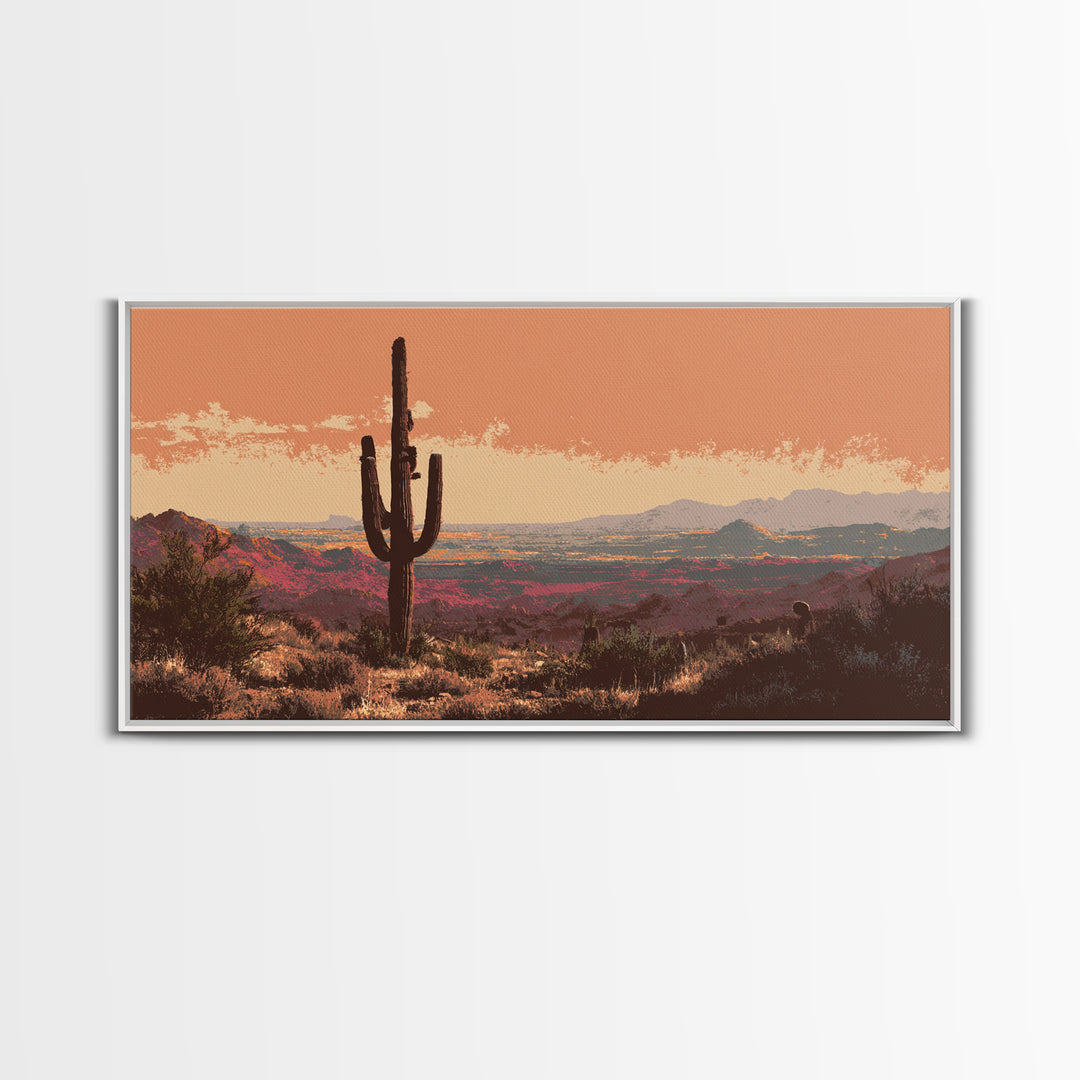 Monochrome Desert Cactus Silhouette Canvas Print, Black and White Art, Print, Living Room Decor, Watercolor Art, Monochrome, BAW-2x1-41