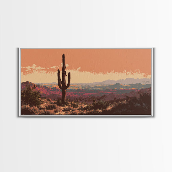 Monochrome Desert Cactus Silhouette Canvas Print, Black and White Art, Print, Living Room Decor, Watercolor Art, Monochrome, BAW-2x1-41