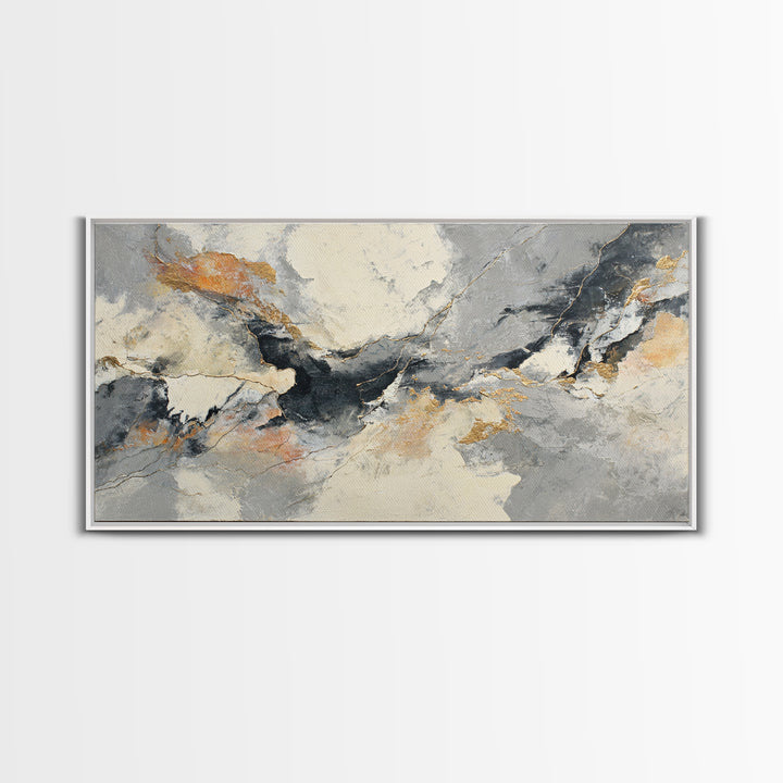 Abstract Marble Texture Framed Canvas Print, Black and White Art, Living Room Wall Art, Living Room Decor, Abstract Art, BAW-2x1-59