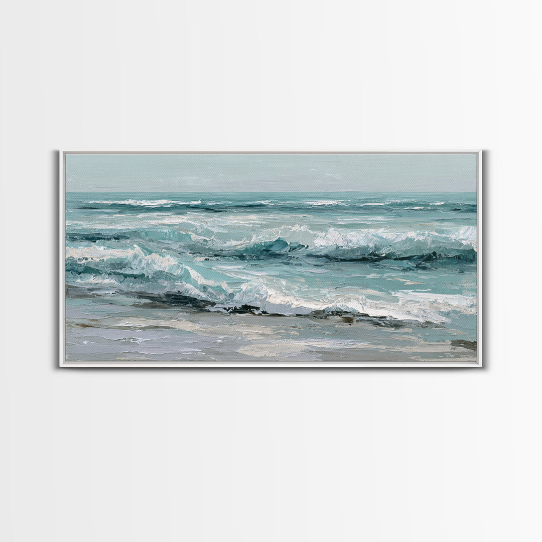 Stormy Ocean Wave Framed Canvas Print, Black and White Art, Minimalist Decor, Living Room Decor, Oil Painting, Monochrome, BAW-2x1-6