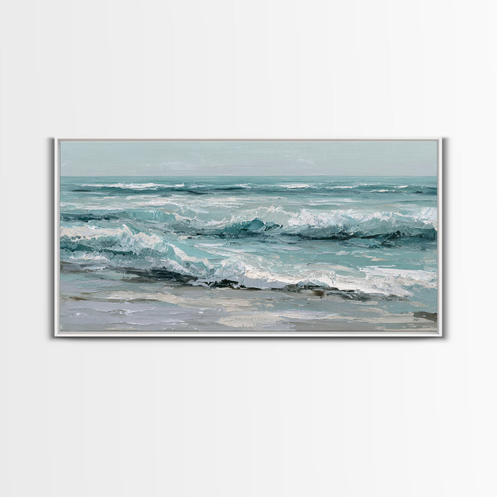 Stormy Ocean Wave Framed Canvas Print, Black and White Art, Minimalist Decor, Living Room Decor, Oil Painting, Monochrome, BAW-2x1-6