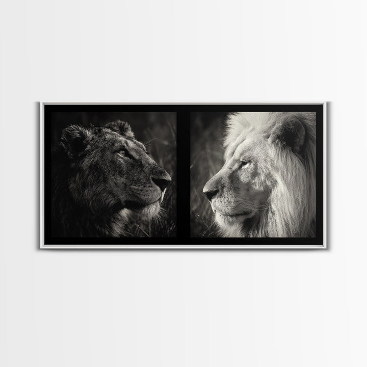 Dramatic Black and White Lion Portrait Canvas Print, Black and White Art, Printable Wall Art, Living Room Decor, Monochrome, BAW-2x1-61