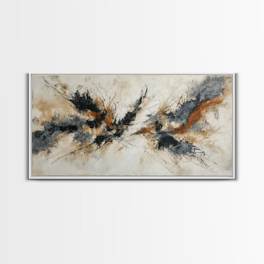 Abstract Charcoal Gestures on White Paper Canvas Print, Black and White Art, Printable, Living Room Decor, Monochrome, BAW-2x1-72