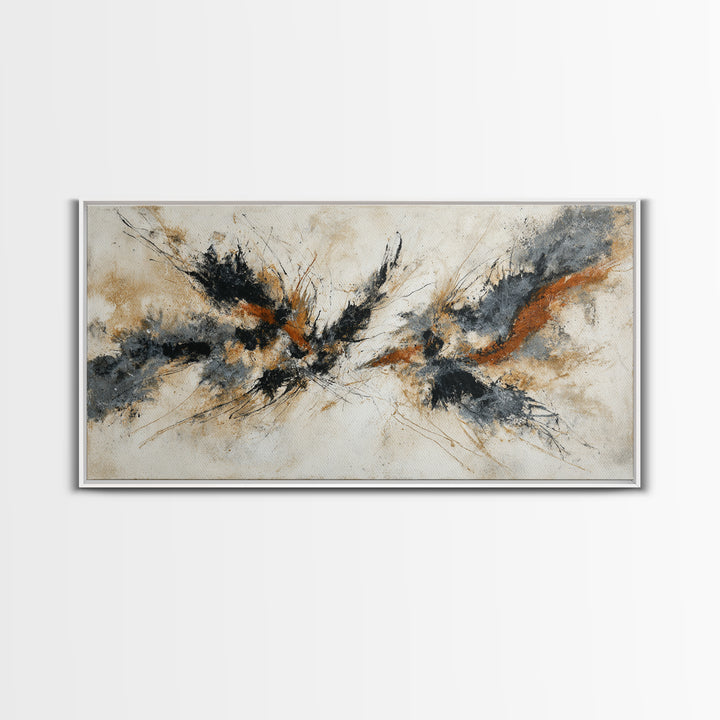 Abstract Charcoal Gestures on White Paper Canvas Print, Black and White Art, Printable, Living Room Decor, Monochrome, BAW-2x1-72